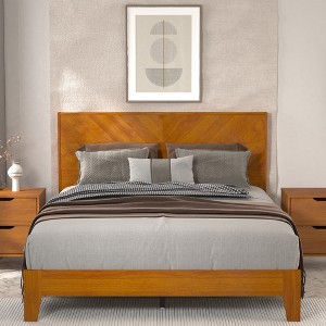 Galano Weiss Wood Frame Platform Bed With Headboard in Amber Walnut, Oslo Oak, Walnut - 1 of 4