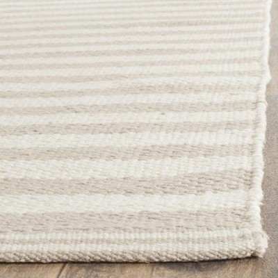 Ivory and Light Grey Handmade Cotton Stripe Area Rug, 4' x 6'