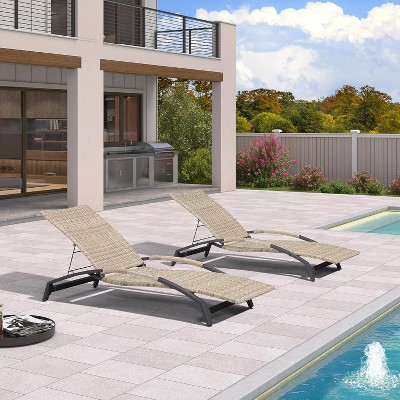 PURPLE LEAF Outdoor Chaise Lounge Chair Set of 2 Patio Pool Lounger Chairs with Wooden Armrest Sunbathing Tanning Recliner for Outside Backyard