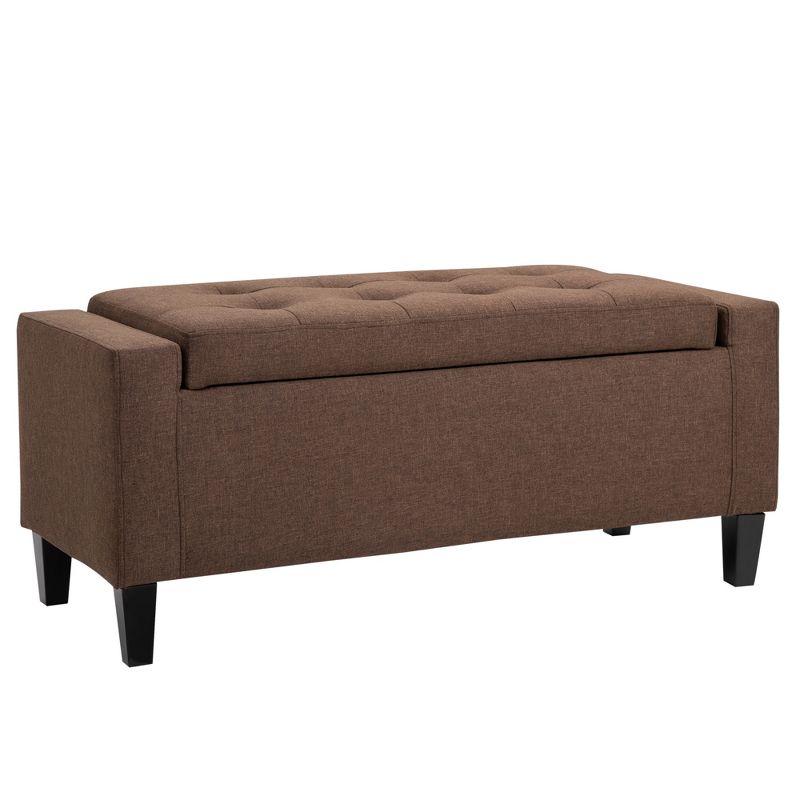 HOMCOM Linen Storage Ottoman Bench Lift Top Tufted Rectangle Ottoman for Living Room, Entryway, or Bedroom, Dark Brown, 1 of 9