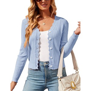 BLUEMING Womens Sweater Cardigan Cropped Lightweight Rib Texture Button Down Knit Tops 2025 Fall Fashion Outfits - 1 of 4