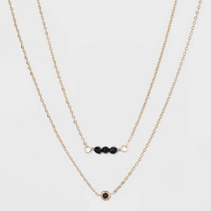 Silver Plated Spinel & Onyx Stone Duo Necklace - A New Day Black/Gold, Women