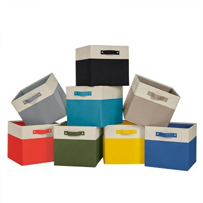 Taupe Two-Tone Fabric Collapsible Cube Storage Bins for Kids