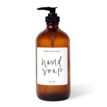 Sweet Water Decor Amber Glass White Script Label Hand Soap Dispenser - 16oz
