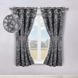 Modern Bohemian Leaves Room Darkening Semi-Blackout Curtains, Set of 2 by Blue Nile Mills - 1 of 4