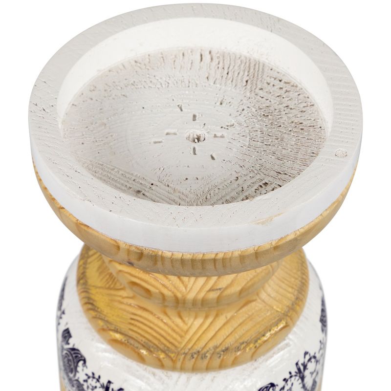 Northlight Paisley Wooden Candle Holder - 8.5" - White and Blue, 4 of 6