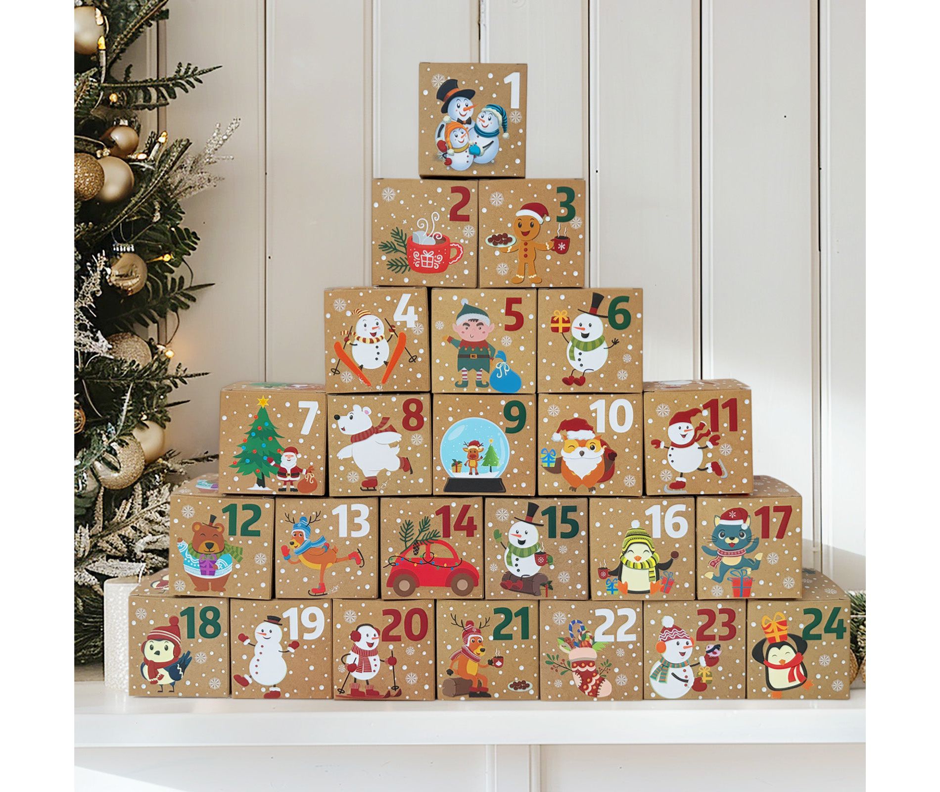 Wrapables Christmas Advent Calendar Countdown Gift Boxes, Winter Buddies