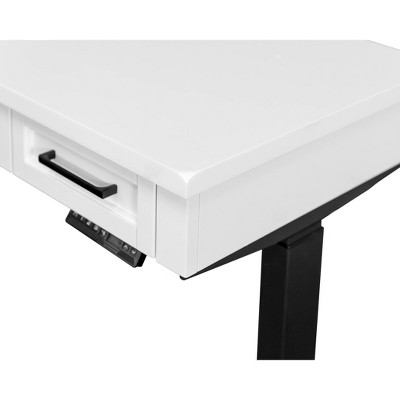 White Adjustable Height L-Desk with USB Ports and Drawer
