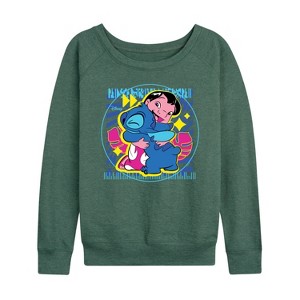 Women's - Disney - Lilo & Stitch Lightweight French Terry Wide Neck Long Sleeve Shirt - 1 of 4