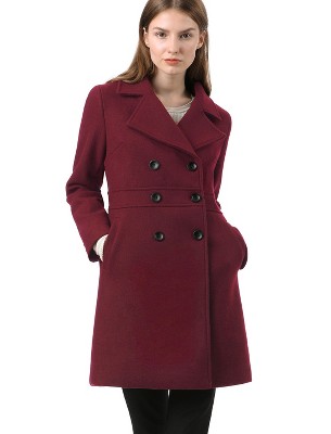Allegra K Women's Notched Lapel Double Breasted Long Trench Coat
