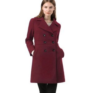 Allegra K Women's Notched Lapel Double Breasted Long Trench Coat - 1 of 4