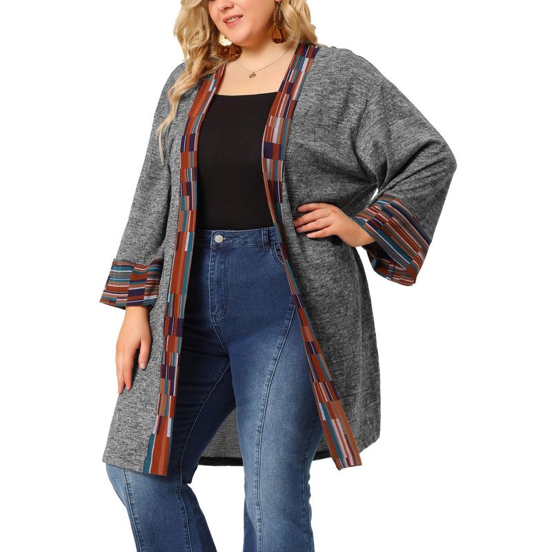 Agnes Orinda Women's Plus Size Contrast Placket Sleeves Knit Open Front Cardigans, 1 of 7