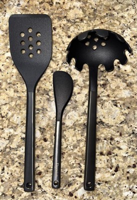 8-Piece Nylon Kitchen Utensil Set with Connector Ring, Black Plastic