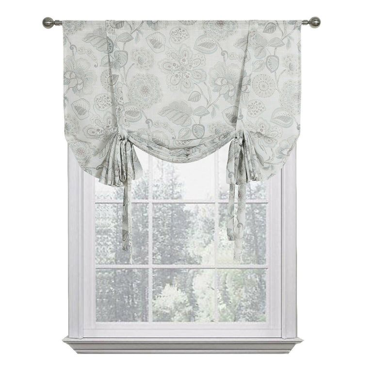 Kate Aurora Shabby Chic Floral Jacobean Sheer Single Tie Up Window Curtain Shade, 2 of 5