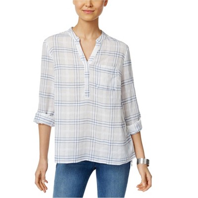Style & Co. Womens Windowpane Pullover Blouse