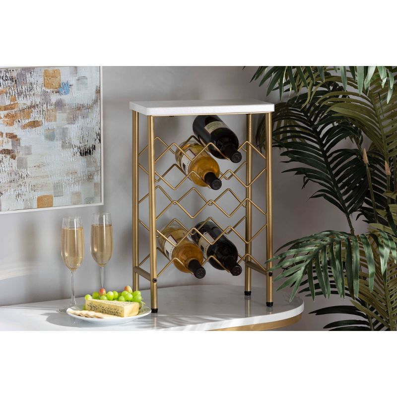 Ramona Metal Wine Rack with Faux Marble Tabletop Gold - Baxton Studio, 6 of 8