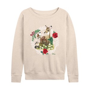 Women's - Disney - Christmas - Family In The Forest Lightweight French Terry Wide Neck Long Sleeve Shirt - 1 of 4