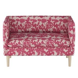 French Seam Settee Abstract Rose Raspberry with Natural Legs - Project 62 , Abstract Pink Raspberry