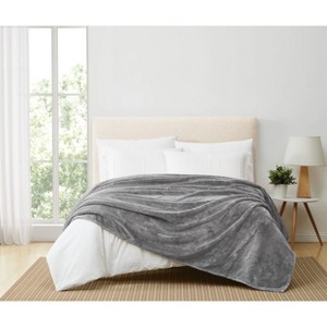 Royal Velvet King Lavish Plush Solid Blanket Gray: 100% Polyester, Machine Washable, All Ages, 92"x108" - 1 of 3