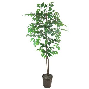 6' Artificial Ficus Tree in Embossed Metal Base (Round) – LCG Florals: Indoor Polyester Plant, No Assembly Required - 1 of 4