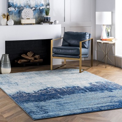 Blue Abstract Synthetic Rectangular Reversible Area Rug