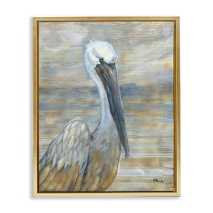 Stupell Industries Coastal Pelican Bird Abstract Portrait Floating Frame Canvas Art, Gold, 25" x 31" - 1 of 4