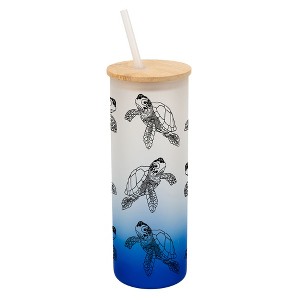 Elanze Designs Sea Turtle Ocean Life Wrap-Around Design 25 Ounce Frosted Gradient Glass On-The-Go Coffee Travel Skinny Tumbler Mug Cup, Bamboo Lid and - 1 of 1