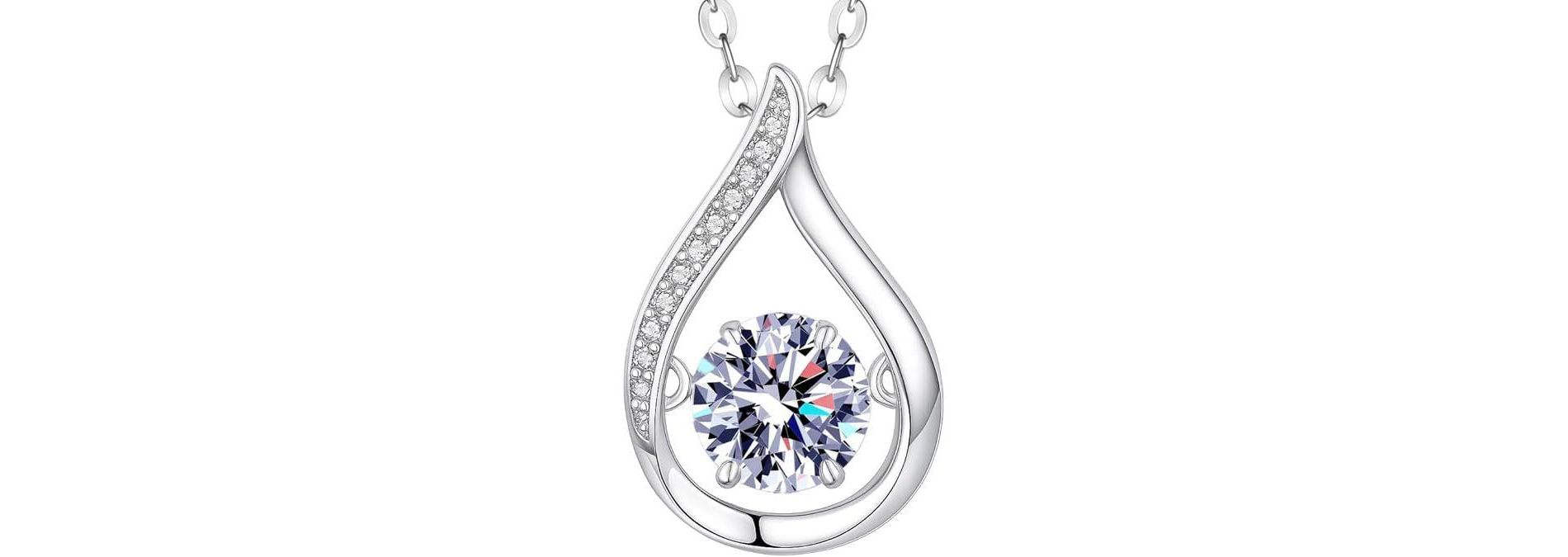 Moissanite Necklace for Women, 1 Carat Teardrop Pendant with 925 Sterling Silver Necklace, Anniversary Christmas Valentines for Mother Wife