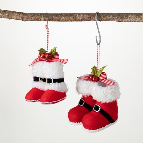 4.25H Sullivans Santa's Boots Ornament Set; Red Christmas Ornaments