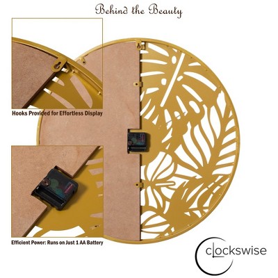 24" Brown Wood and Gold Metal Leaf Cutout Oversized Wall Clock