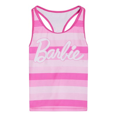Barbie Little Girls Racerback UPF 50+ Tankini Top and Swim Shorts Outfit Set Pink — фото 3