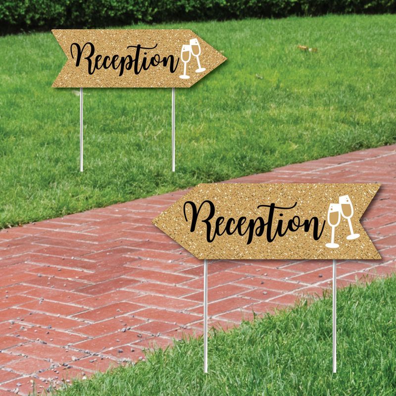 Big Dot of Happiness Gold Wedding Reception Signs - Wedding Sign Arrow - Double Sided Directional Yard Signs - Set of 2 Reception Signs, 1 of 8