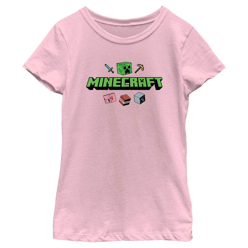 Girl's Minecraft Icons Logo T-Shirt, 1 of 5