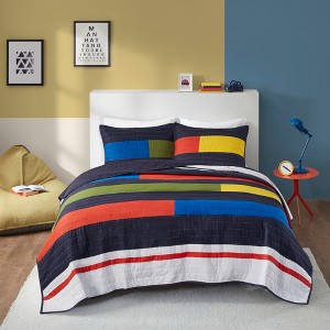 3Pcs coverlet Mini Set Kids Cotton Striped Quilt with Cotton Filling - 1 of 4
