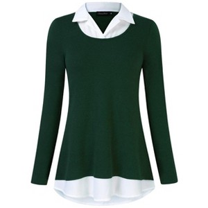 BLUEMING Womens Polo Shirts Color Block Faux Layering Shirts Plaid Shirts Teacher Shirts Everyday Tops - 1 of 4