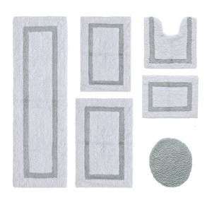 Hotel Bath Rug 100% Premium Cotton Tufted Weave Two Tone Reversible 6 Piece Bathroom Rug Set, Super Soft & Water Absorbent, Machine Washable Bathmat - 1 of 4