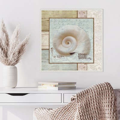 Nautical Seashell Beaded Framed Canvas Wall Art