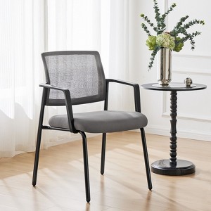 Sturdy Metal Stacking Chairs with Upholstered Fabric and Mesh Backs - 1 of 3