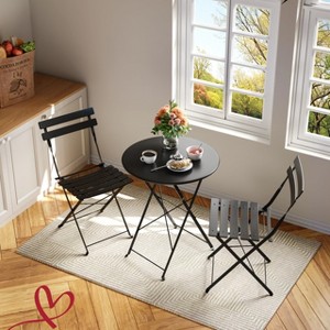 Outdoor 3-Piece Folding Bistro Set Folding Outdoor Patio Furniture Sets 2 Chairs and 1 Table - 1 of 4