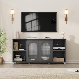 Modern Wooden TV Stand for 70 Inch, Entertainment Center with Storage, Shelves and Glass Doors, Media Console Cabinet Furniture for  Home Office - 1 of 4