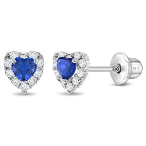 Girl's Princess Heart CZ Screw Back Sterling Silver Earrings - In Season Jewelry - 1 of 4