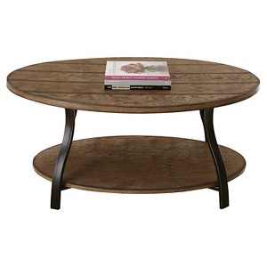 Denise Cocktail Table Oak - Steve Silver Co.: Rustic Oval Design, Metal Frame, Wood Veneer Finish, Fixed Shelf - 1 of 3