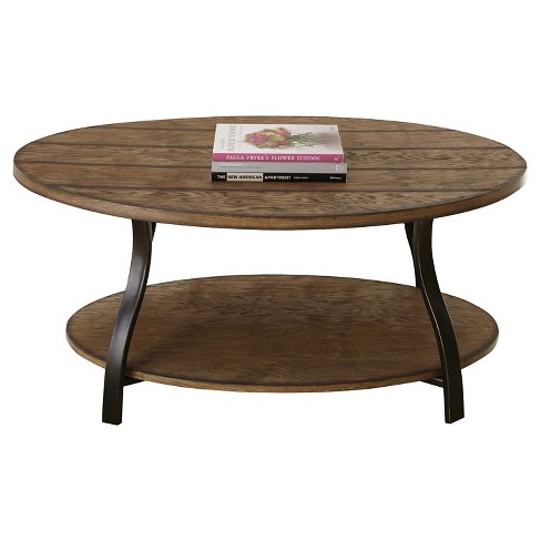 Denise Cocktail Table Oak - Steve Silver Co.: Rustic Oval Design, Metal Frame, Wood Veneer Finish, Fixed Shelf - image 1 of 3