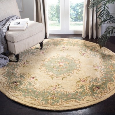 Ivory and Light Blue Round Hand-Tufted Wool Rug