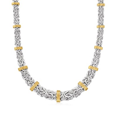 Ross-Simons Graduated Byzantine Necklace in Sterling Silver and 14kt Yellow Gold