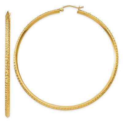 Black Bow Jewelry 2.5mm x 65mm 14k Yellow Gold Knife Edge Diamond-Cut Round Hoops