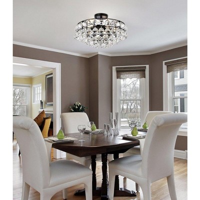 Savannah 18'' Black Iron and Crystal Flush Mount Light