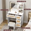 Vanity Desk with Mirror and Adjustable Lights, Makeup Vanity Desk with Rattan Drawers, Built-in Power Outlet & USB, Makeup Table for Bedroom, White - 3 of 4