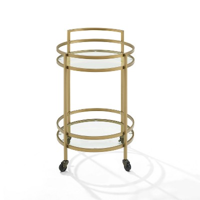Bailey Modern Round Gold Bar Cart with Tempered Glass Shelves