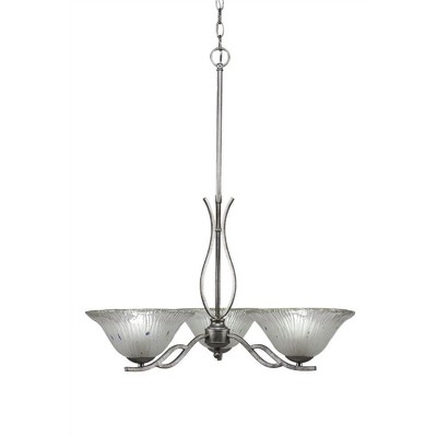 Toltec Lighting Revo 3 - Light Chandelier in  Aged Silver with 10" Frosted Crystal  Shade